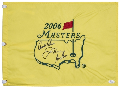 Arnold Palmer, Gary Player & Jack Nicklaus Multi Signed 2006 Masters Flag (JSA)